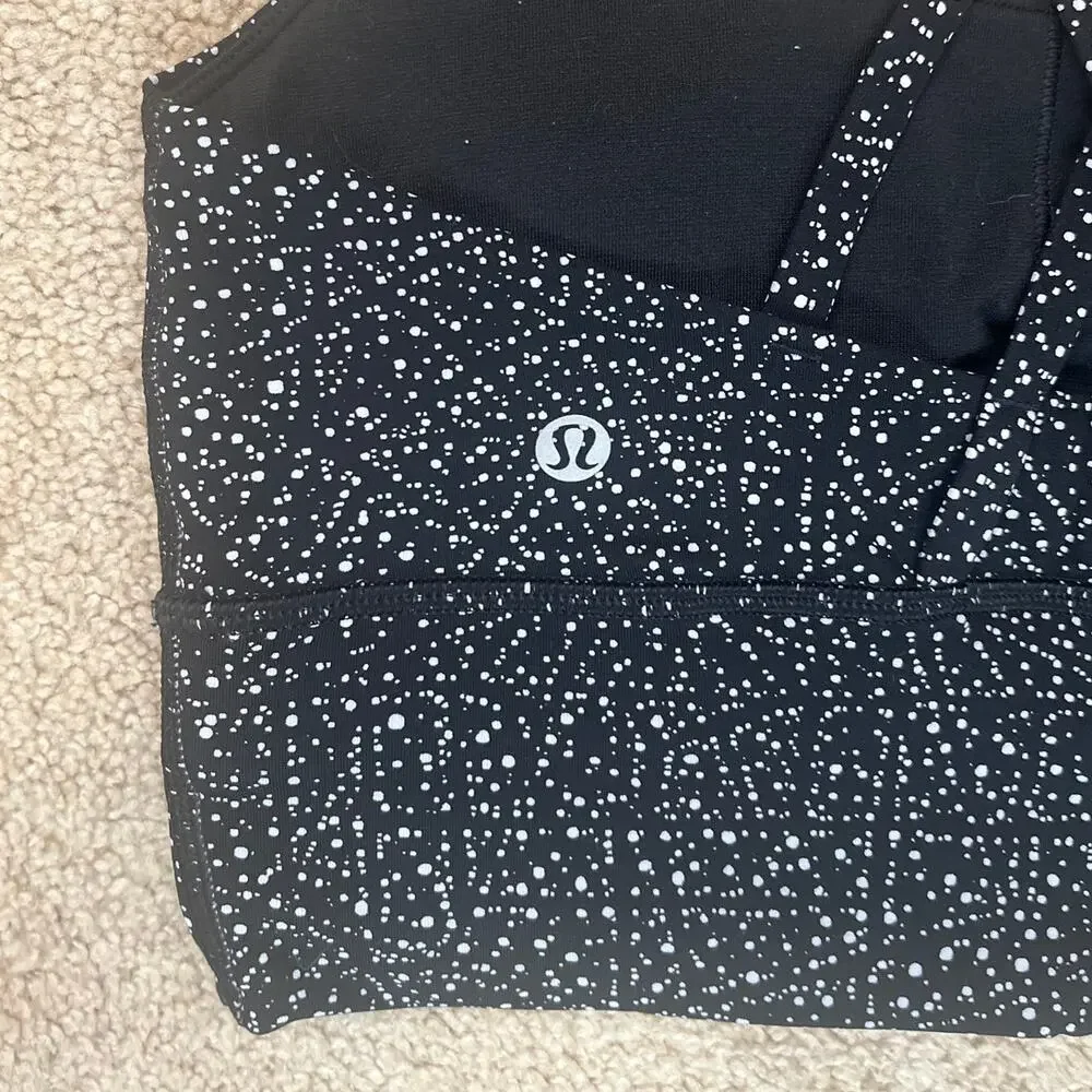 Lululemon Energy Bra Longline Strappy Back Size 6 Black White Dot Gym Girl Run - Picture 3 of 7